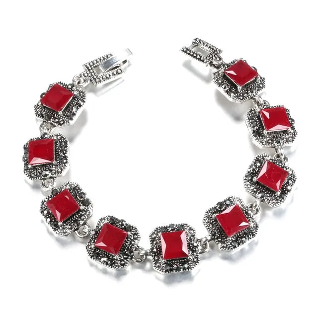 Kinel Vintage Jewelry Wholesale Blue Resin Gray Crystal Flower Bracelet For Women Antique Gold Dubai Jewelry 2017 New