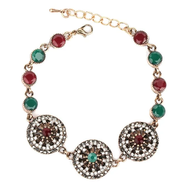 Kinel Vintage Jewelry Wholesale Blue Resin Gray Crystal Flower Bracelet For Women Antique Gold Dubai Jewelry 2017 New