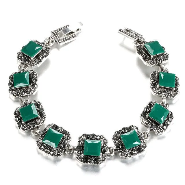 Kinel Vintage Jewelry Wholesale Blue Resin Gray Crystal Flower Bracelet For Women Antique Gold Dubai Jewelry 2017 New