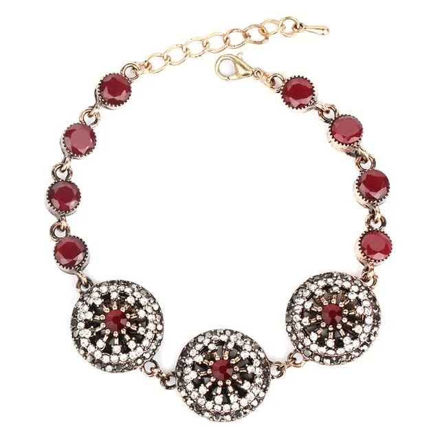 Kinel Vintage Jewelry Wholesale Blue Resin Gray Crystal Flower Bracelet For Women Antique Gold Dubai Jewelry 2017 New