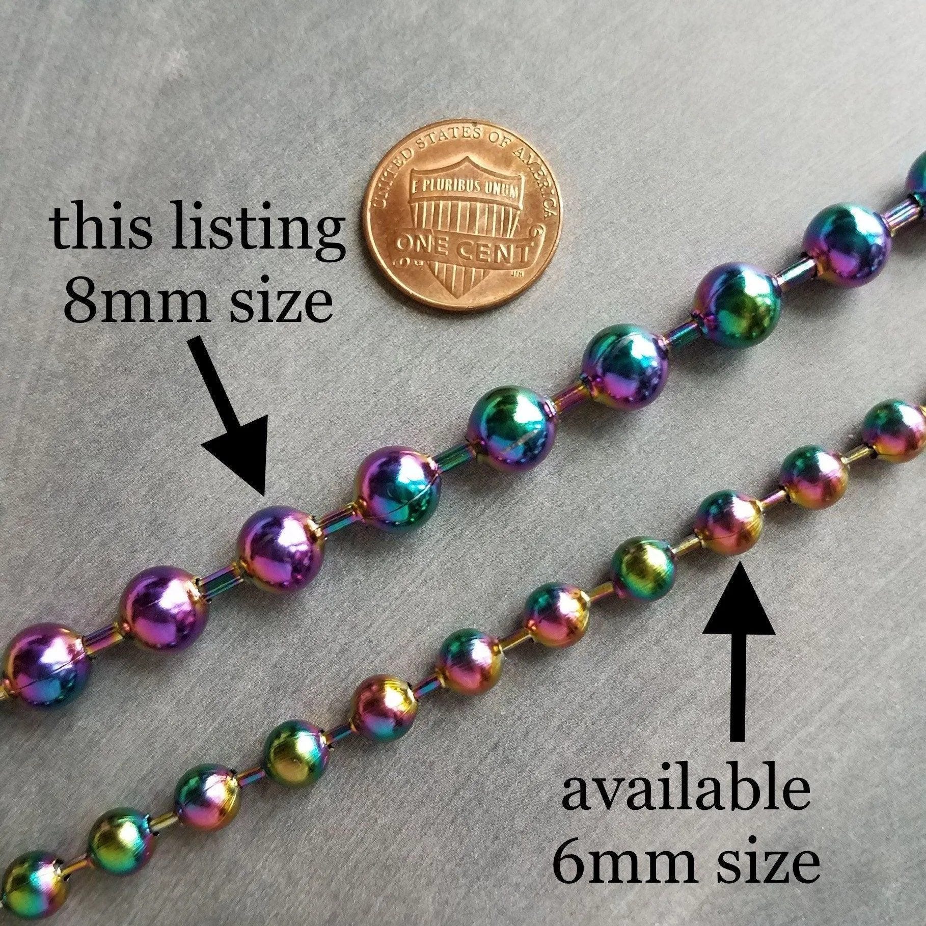 Large Ball Chain, rainbow ball chain, oil spill chain, large bead chain, ball chain choker stainless steel chain, thick chunky chain 8mm