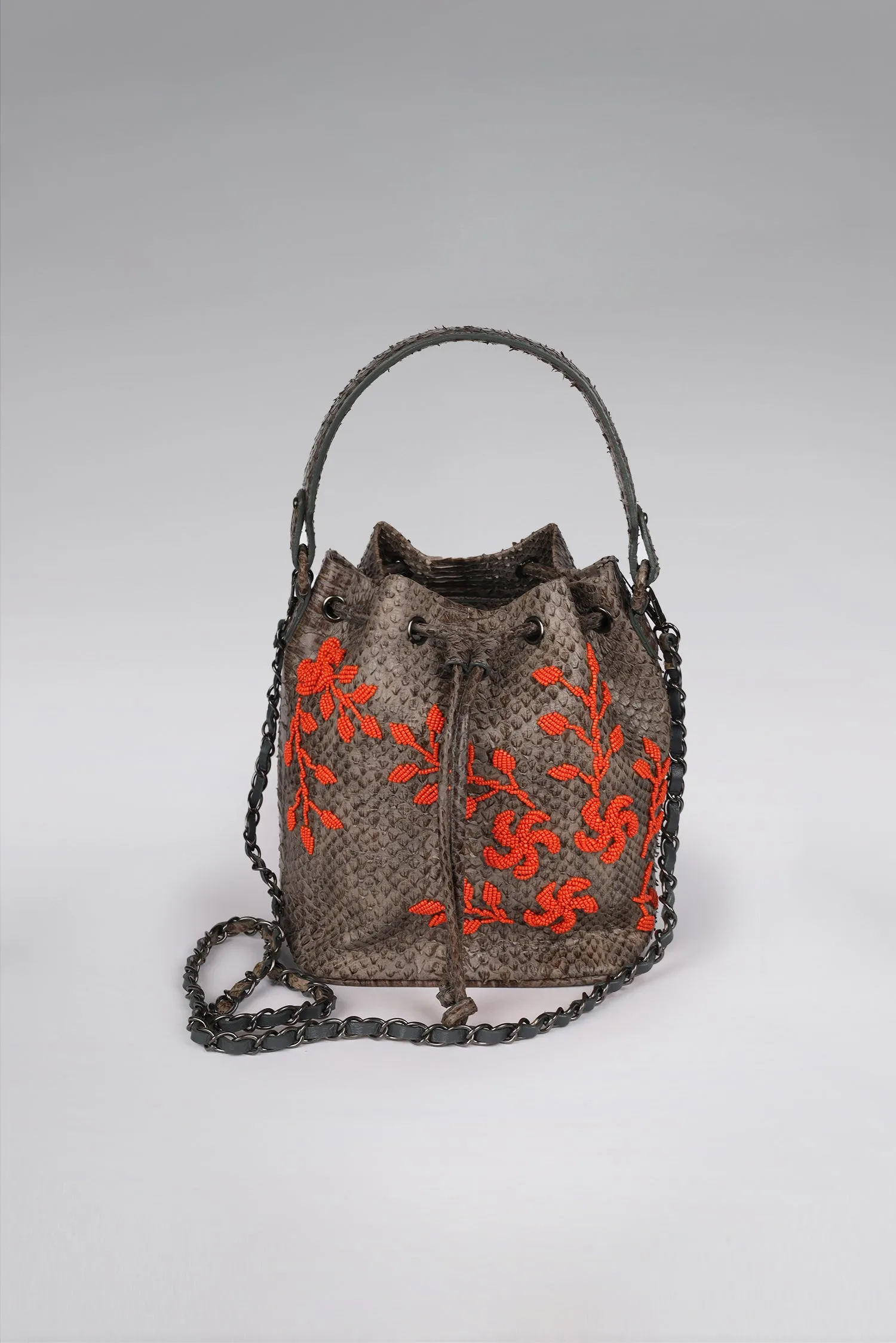 Large Flower Power Snakeskin Bucket Bag