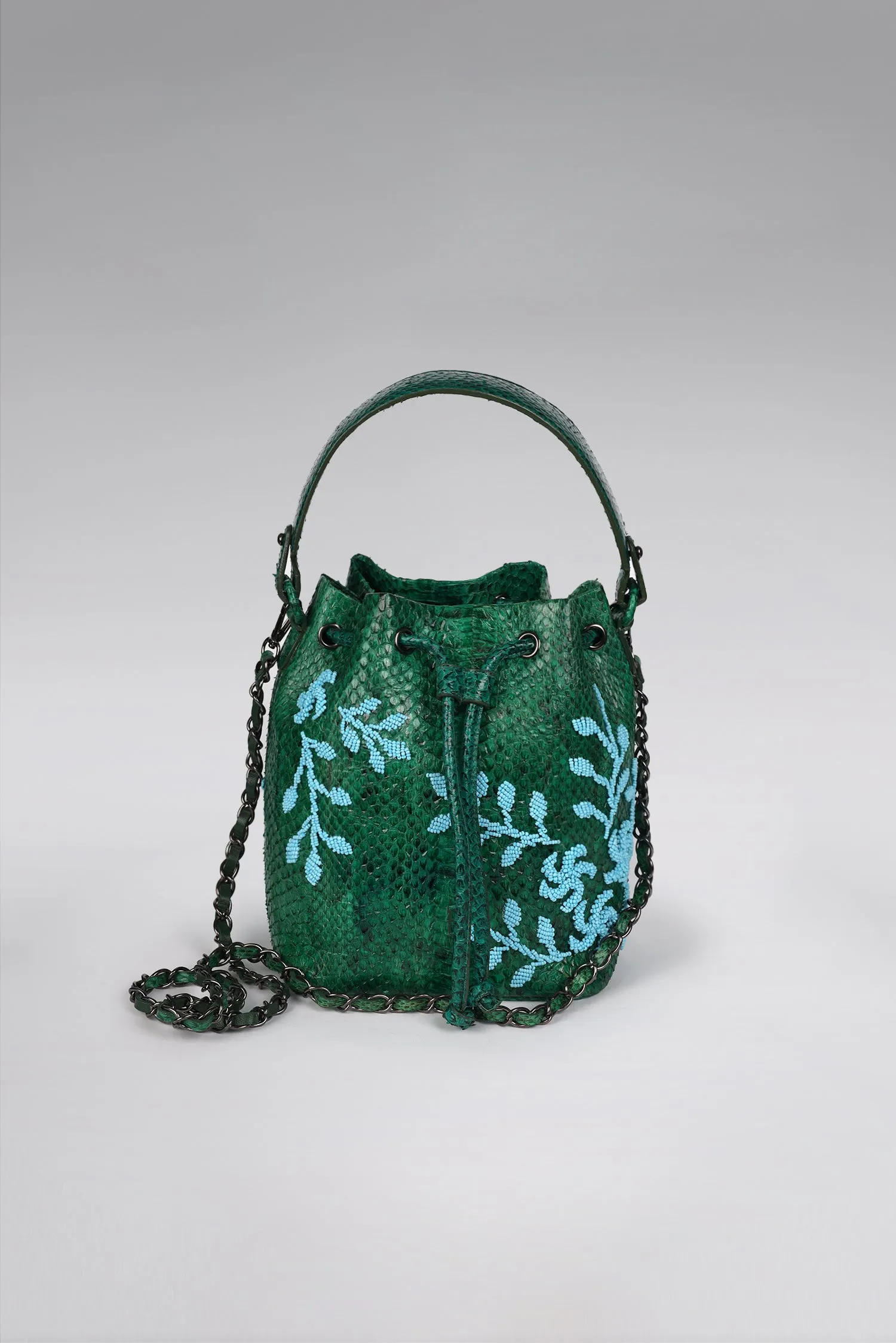 Large Flower Power Snakeskin Bucket Bag