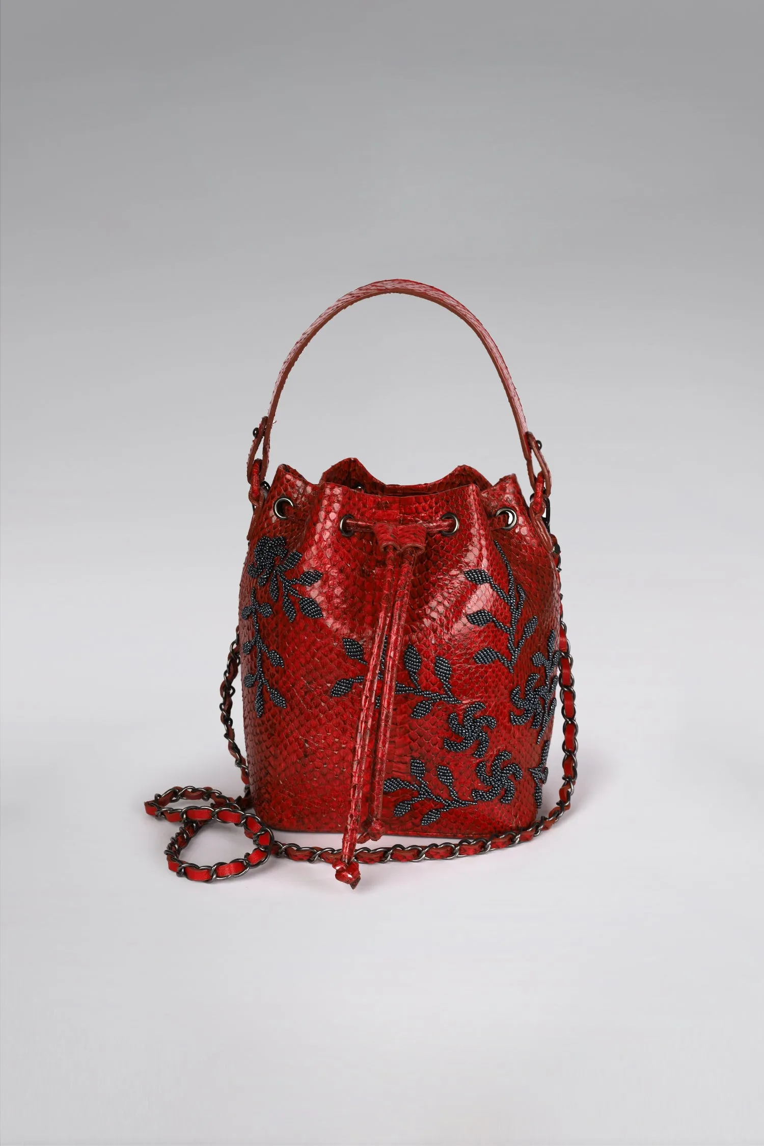 Large Flower Power Snakeskin Bucket Bag