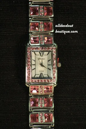 Large/Small Pink Rhinestones | Metal Band W/Clasp
