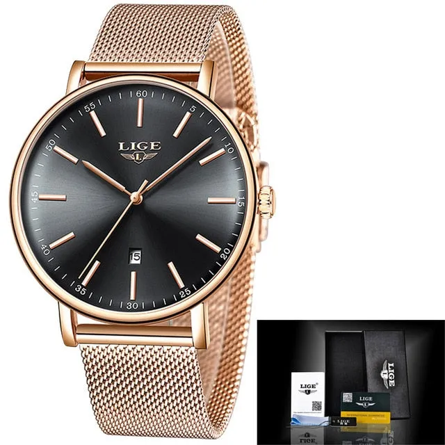 Lige Women's Ultra-thin Stainless Steel Watch