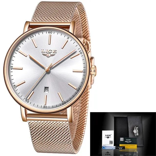 Lige Women's Ultra-thin Stainless Steel Watch