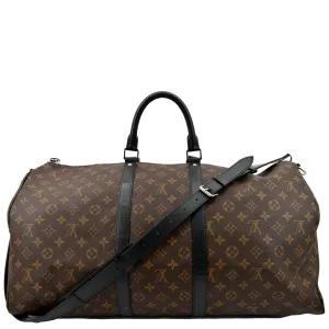 LOUIS VUITTON Keepall Bandouliere 55 Monogram Canvas Travel Bag Brown