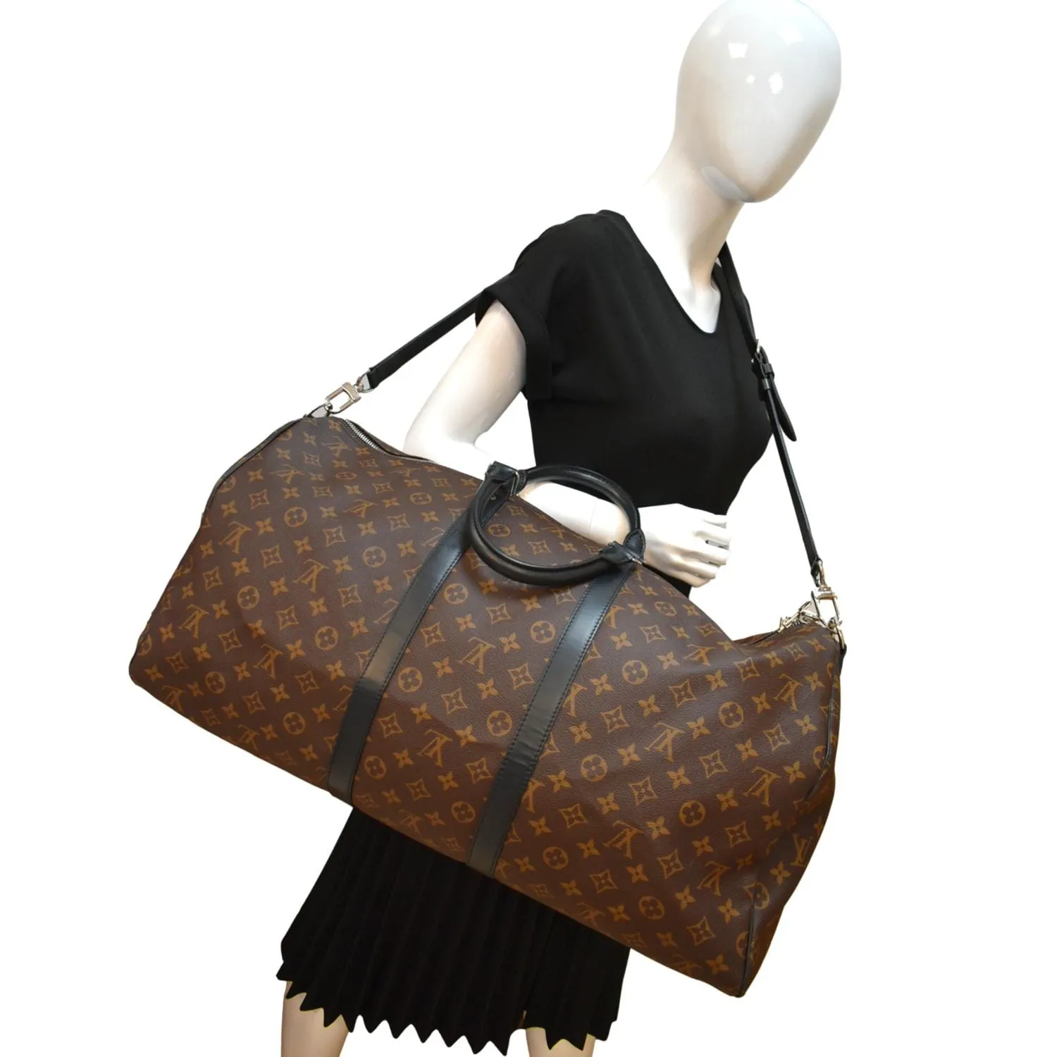 LOUIS VUITTON Keepall Bandouliere 55 Monogram Canvas Travel Bag Brown