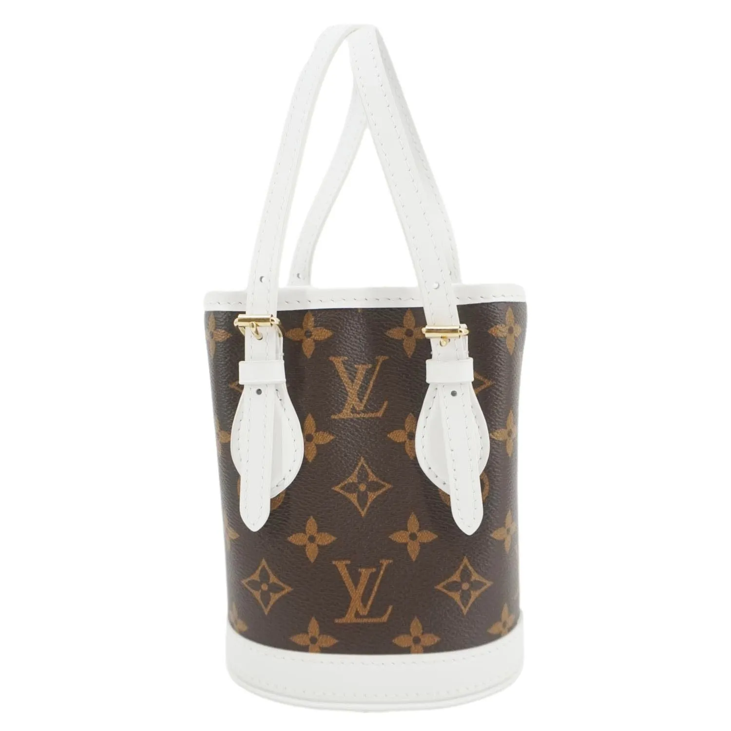LOUIS VUITTON  Nano Bucket Monogram Canvas Crossbody Bag White
