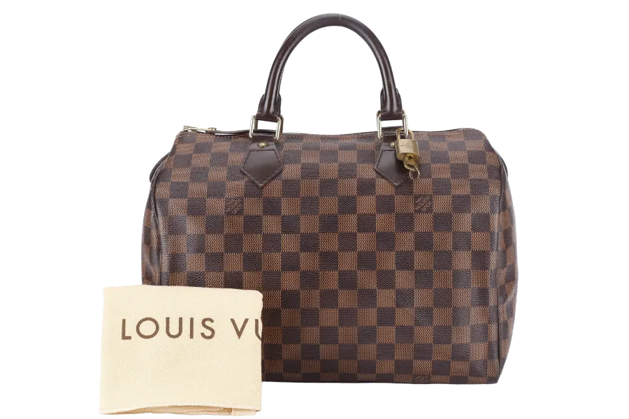 LOUIS VUITTON SPEEDY 30 DAMIER EBENE CANVAS GOLD HARDWARE WITH DUST COVER