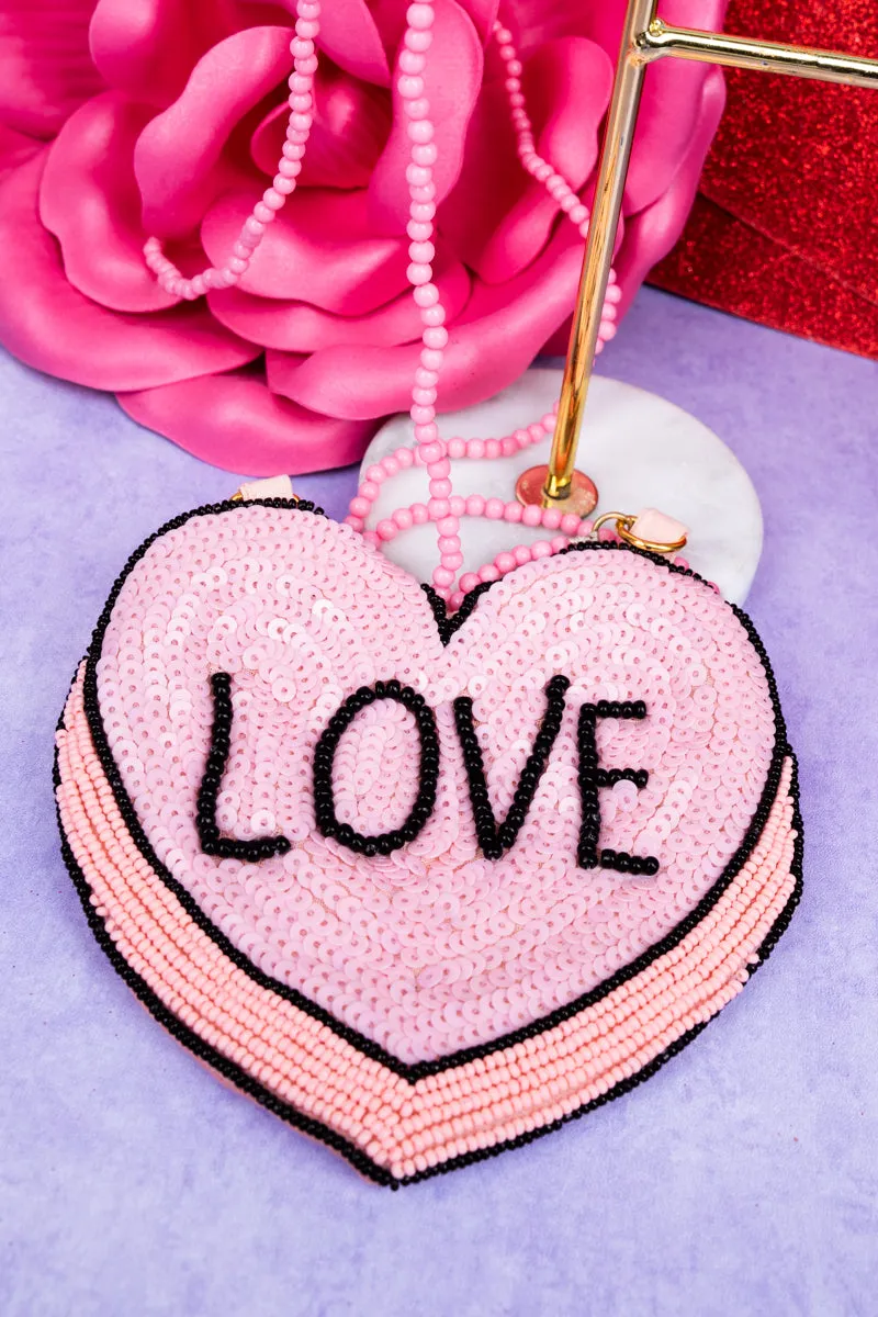'Love' Pink Petite Seed Bead Purse