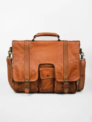 Lucas: Portfolio Office Bag In Washed Veg Tan Leather by art n vintage