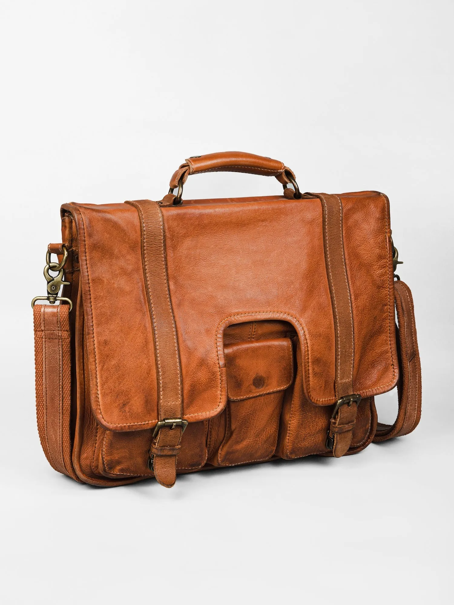 Lucas: Portfolio Office Bag In Washed Veg Tan Leather by art n vintage