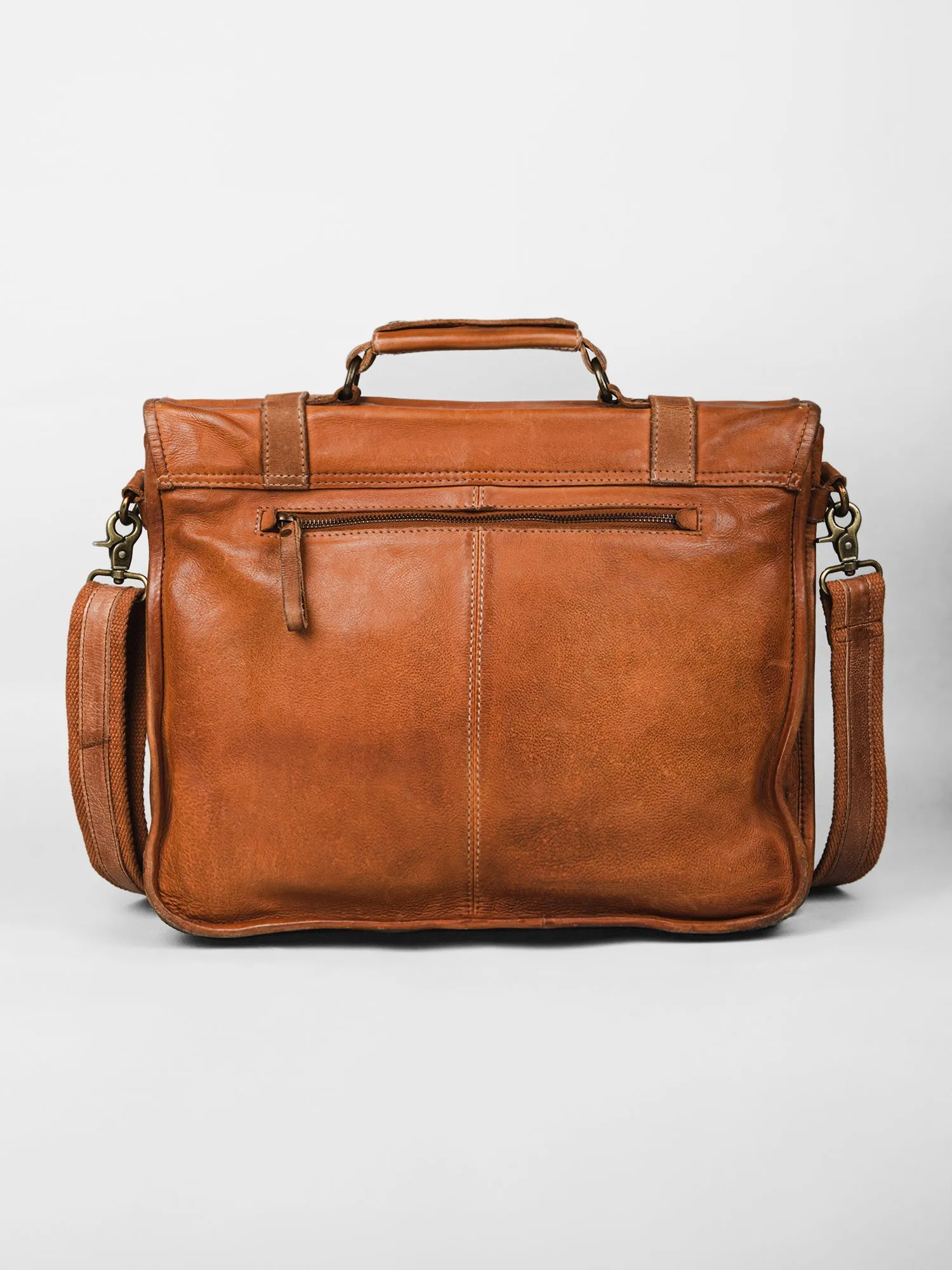 Lucas: Portfolio Office Bag In Washed Veg Tan Leather by art n vintage