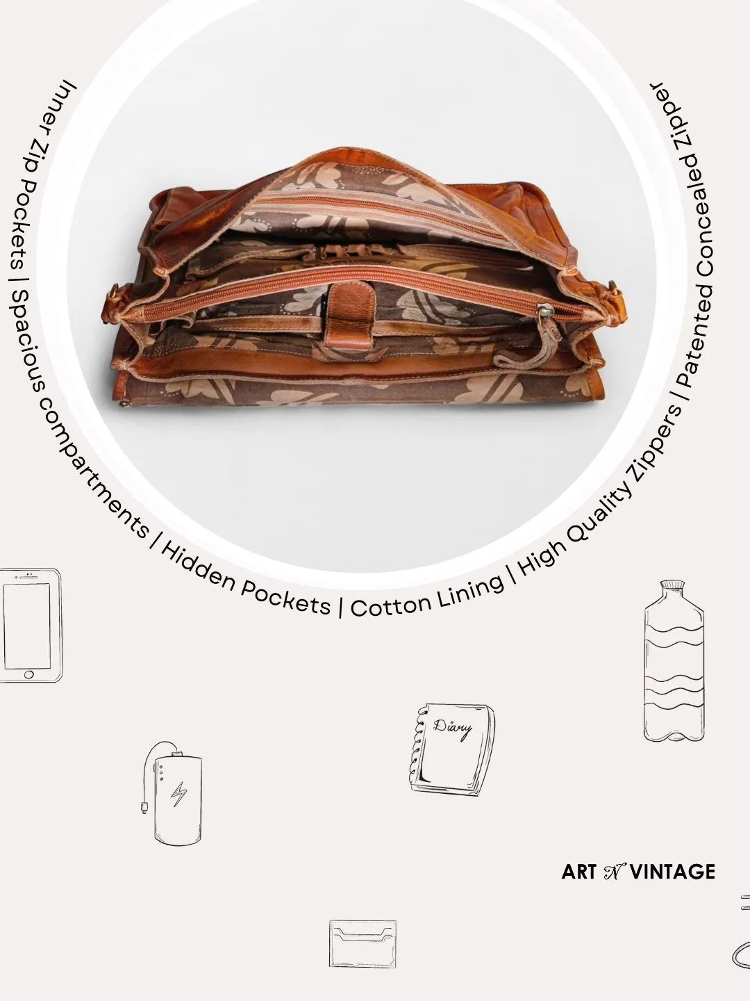 Lucas: Portfolio Office Bag In Washed Veg Tan Leather by art n vintage
