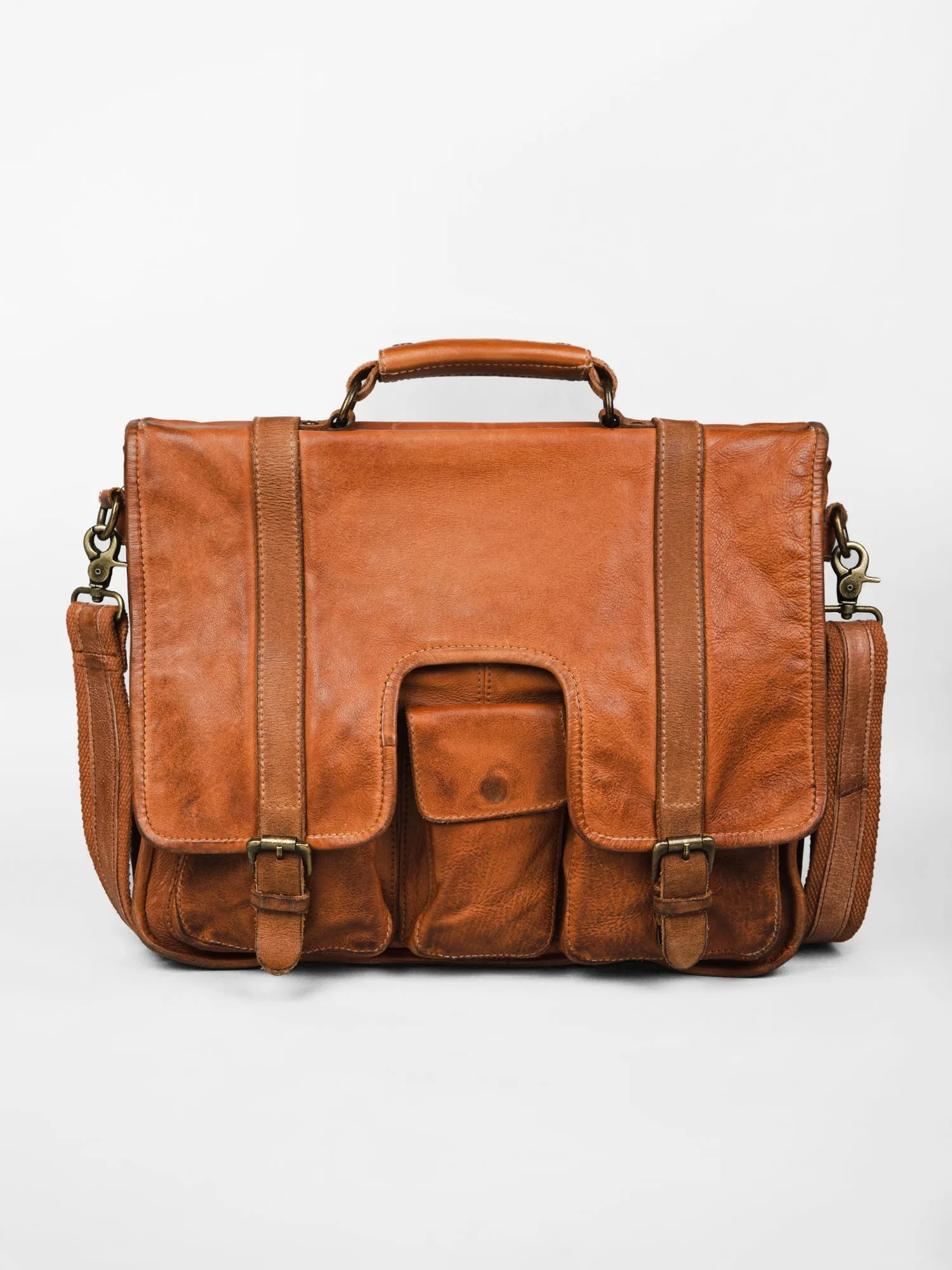 Lucas: Portfolio Office Bag In Washed Veg Tan Leather by art n vintage