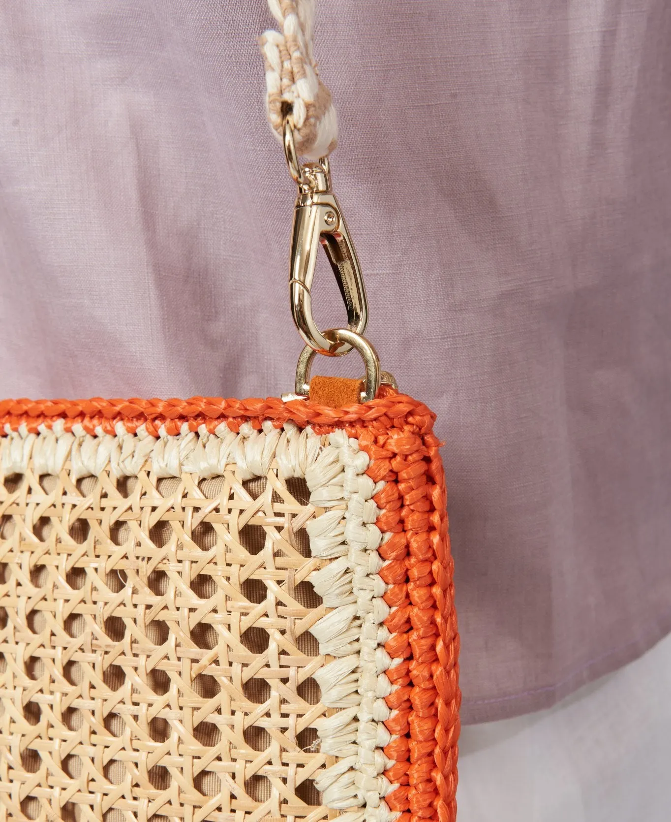 Luisa Rattan and Raffia Clutch and Crossbody Bag - orange