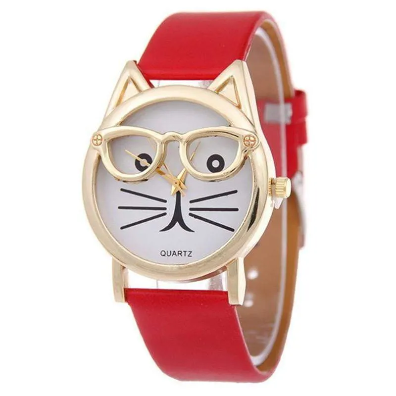Luxury Brand Women Clock Cute Glasses Cat Women Watches