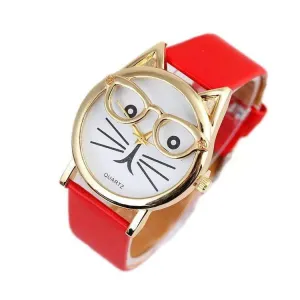 Luxury Brand Women Clock Cute Glasses Cat Women Watches