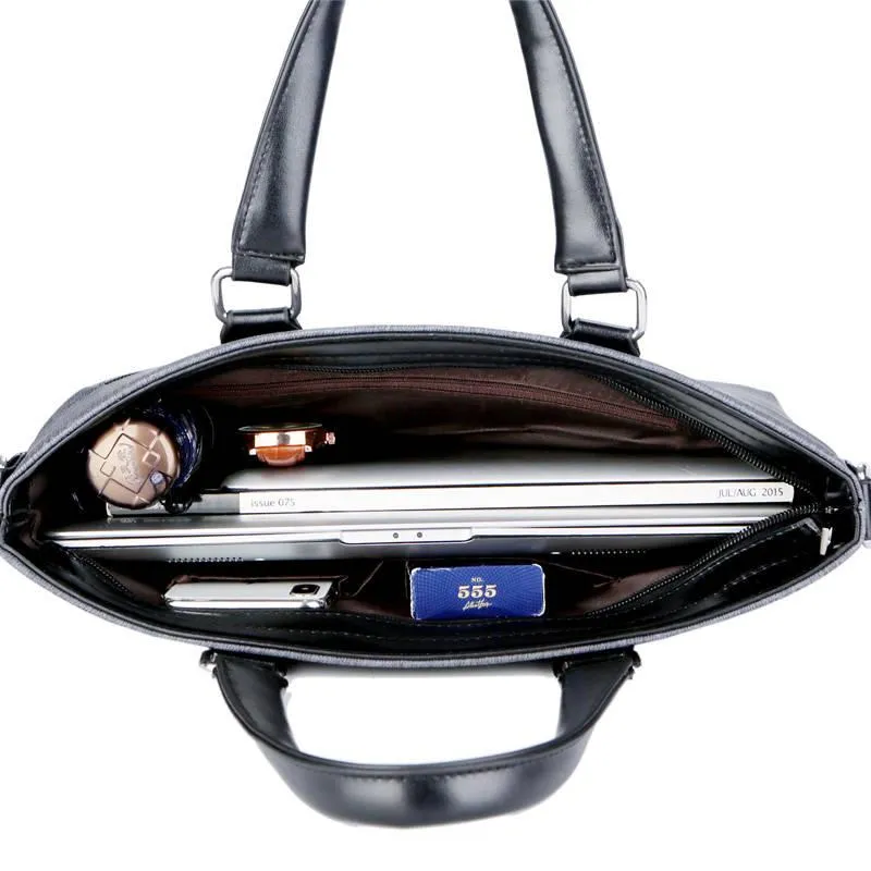 Luxury Fashion Genuine Leather Men Briefcase Leather Laptop Bag Vintage Shoulder Bag Computer Bag