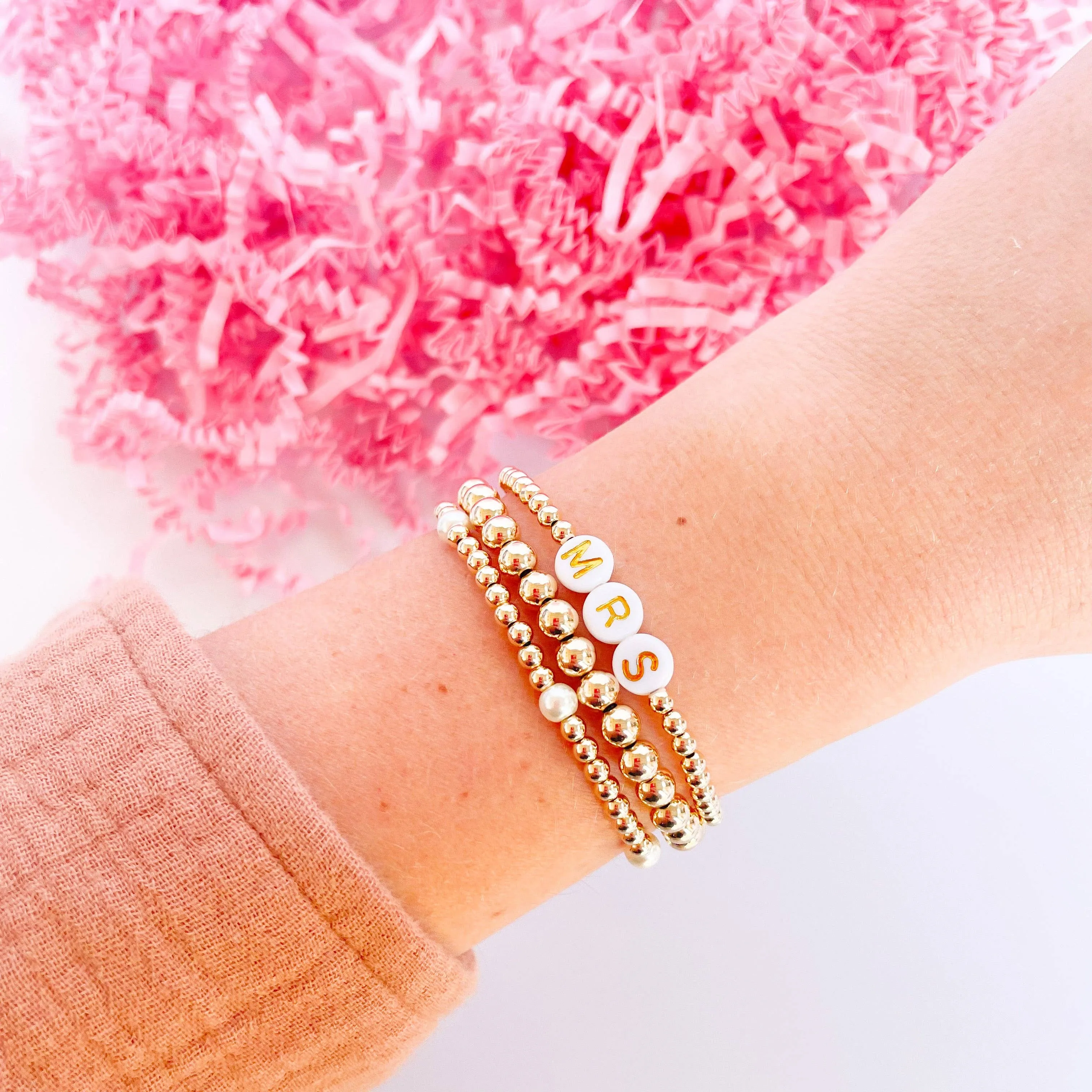 Madi Beaded Bracelet in Gold: Standard 6.75 inch