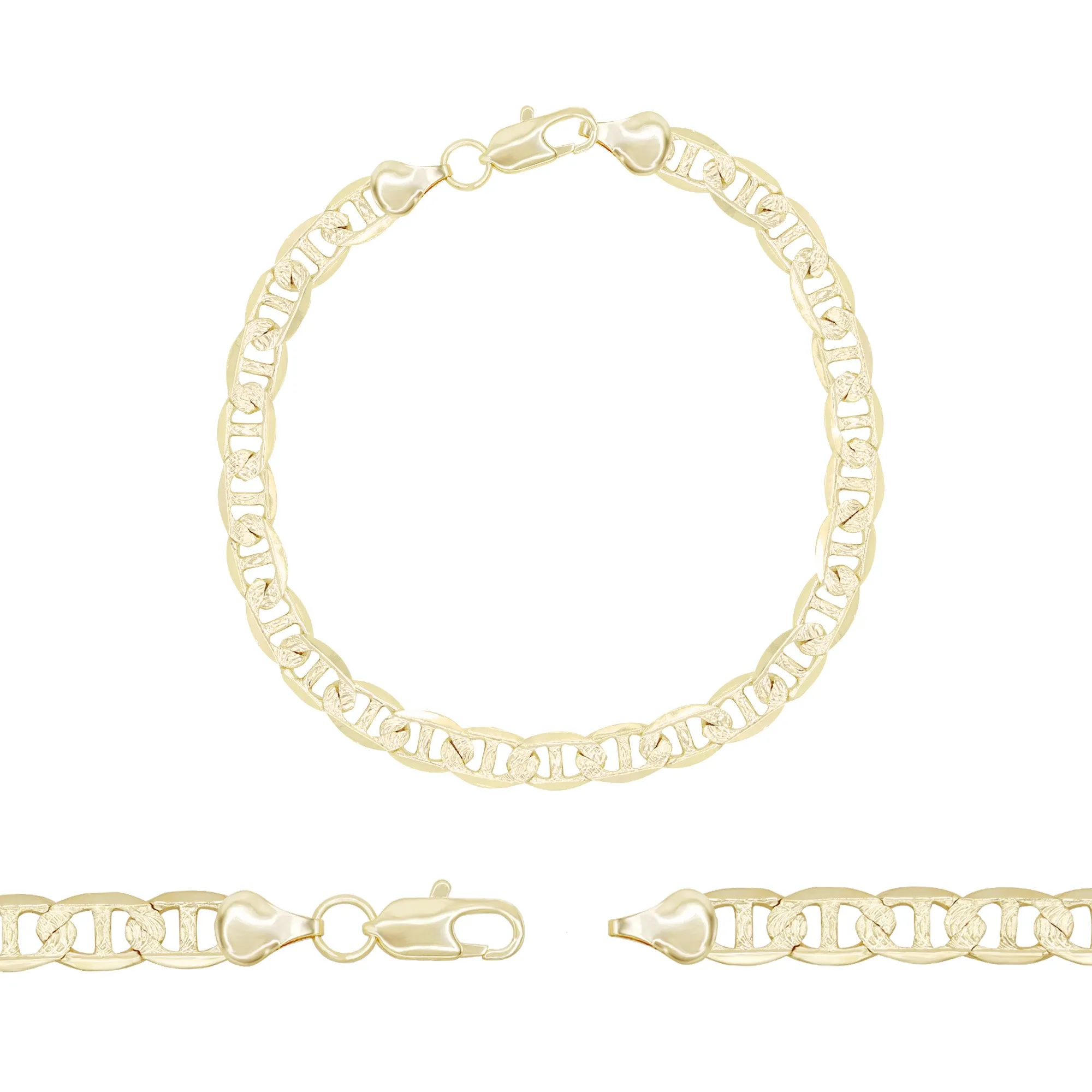 Mariner Diamond-Cut Chain 14K Gold Filled Bracelet 8.5" Lobster Claw Clasp Jewelry Gift for Men 7 mm