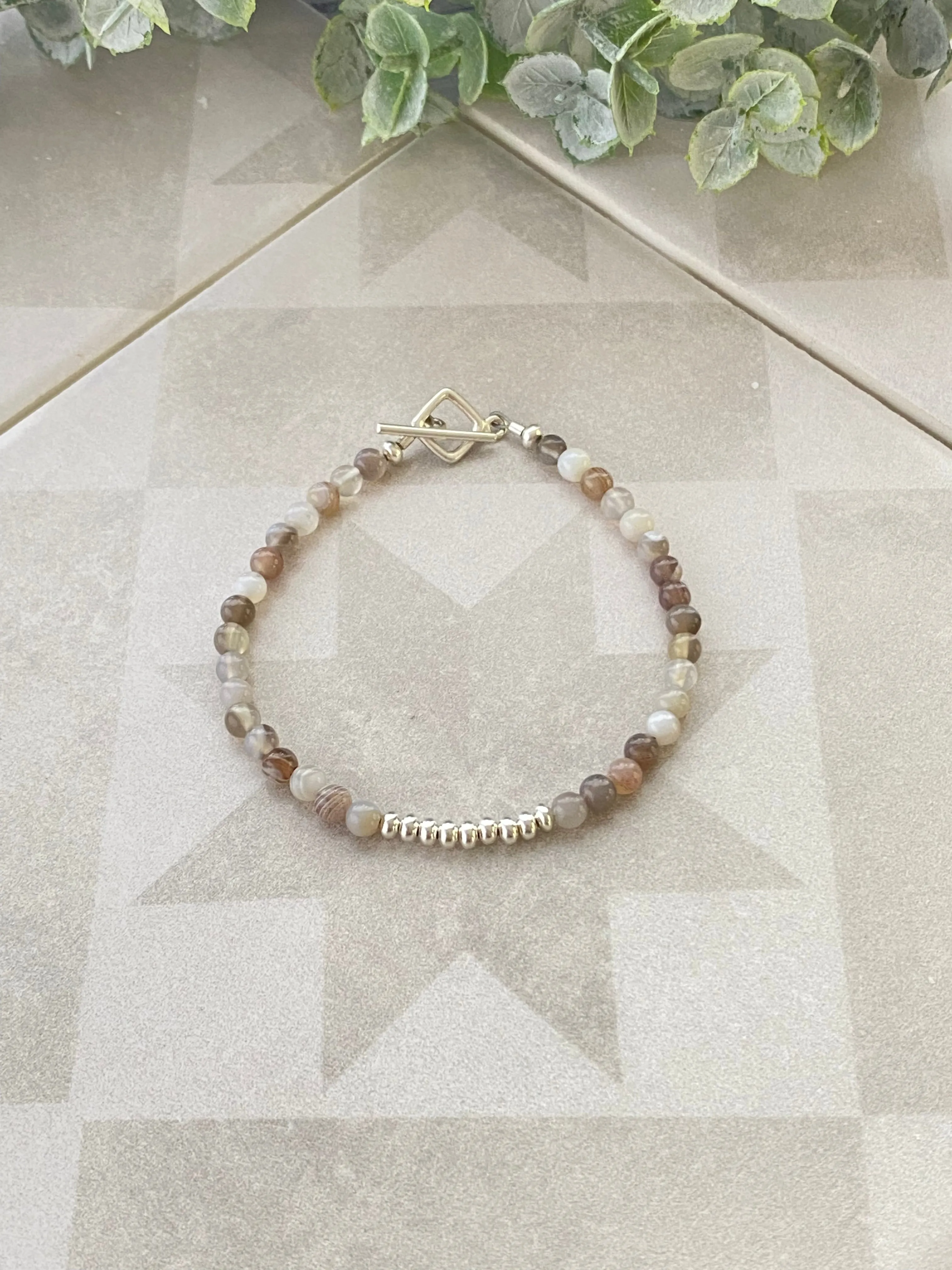 Matte Botswana agate and sterling silver center bracelet