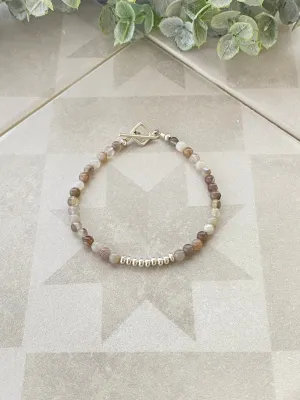 Matte Botswana agate and sterling silver center bracelet
