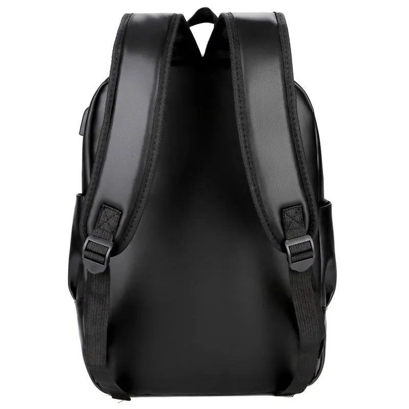 Men Backpack External USB Charge Waterproof Backpack Fashion PU Leather Travel Bag Casual School Bag