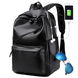 Men Backpack External USB Charge Waterproof Backpack Fashion PU Leather Travel Bag Casual School Bag