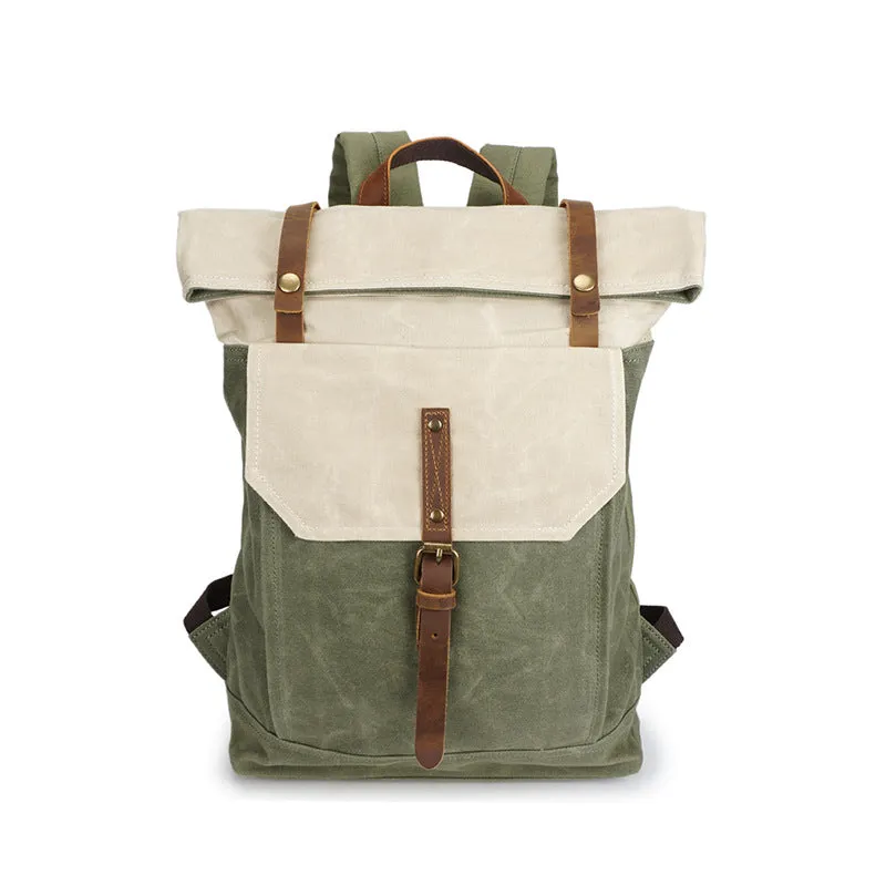 Men Canvas Leather Backpack, Big Capacity Laptop Backpack, Vintage Waterproof Shoulder Travel Bag 5191-1