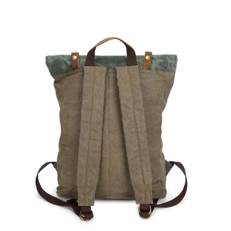 Men Canvas Leather Backpack, Big Capacity Laptop Backpack, Vintage Waterproof Shoulder Travel Bag 5191-1