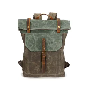 Men Canvas Leather Backpack, Big Capacity Laptop Backpack, Vintage Waterproof Shoulder Travel Bag 5191-1