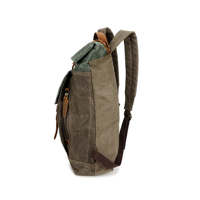 Men Canvas Leather Backpack, Big Capacity Laptop Backpack, Vintage Waterproof Shoulder Travel Bag 5191-1