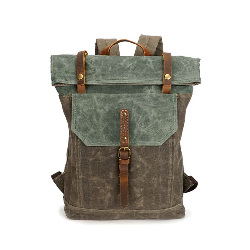 Men Canvas Leather Backpack, Big Capacity Laptop Backpack, Vintage Waterproof Shoulder Travel Bag 5191-1