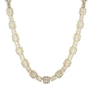Men's Square Baguette Link 14K Gold Tone Designer Icy Chain