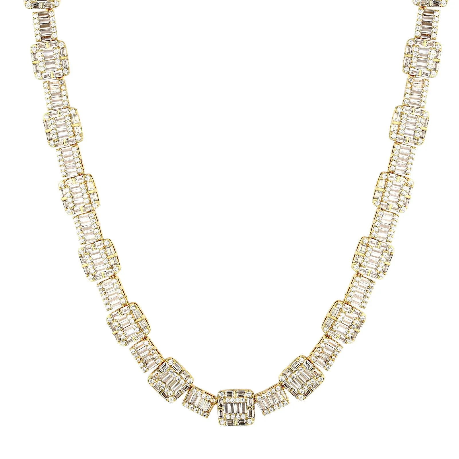 Men's Square Baguette Link 14K Gold Tone Designer Icy Chain