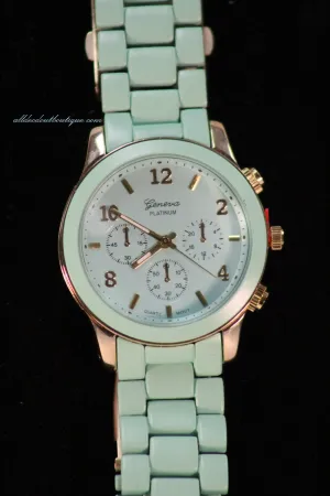 Mint/Mint, Gold Accents Small Face | Metal Band with Clasp