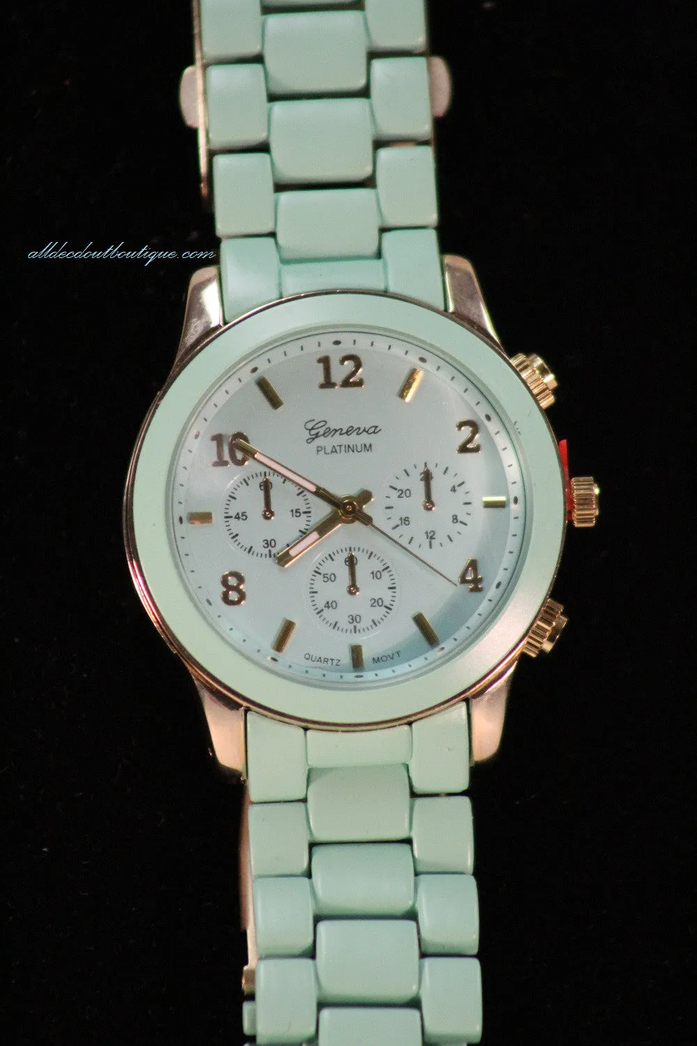 Mint/Mint, Gold Accents Small Face | Metal Band with Clasp