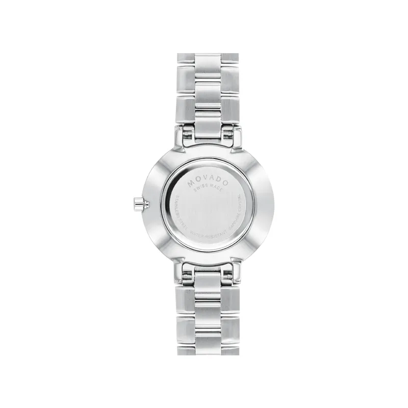 Movado Faceto Ladies Stainless Steel Diamond and Black Dial Watch