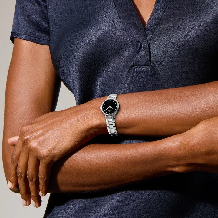 Movado Faceto Ladies Stainless Steel Diamond and Black Dial Watch