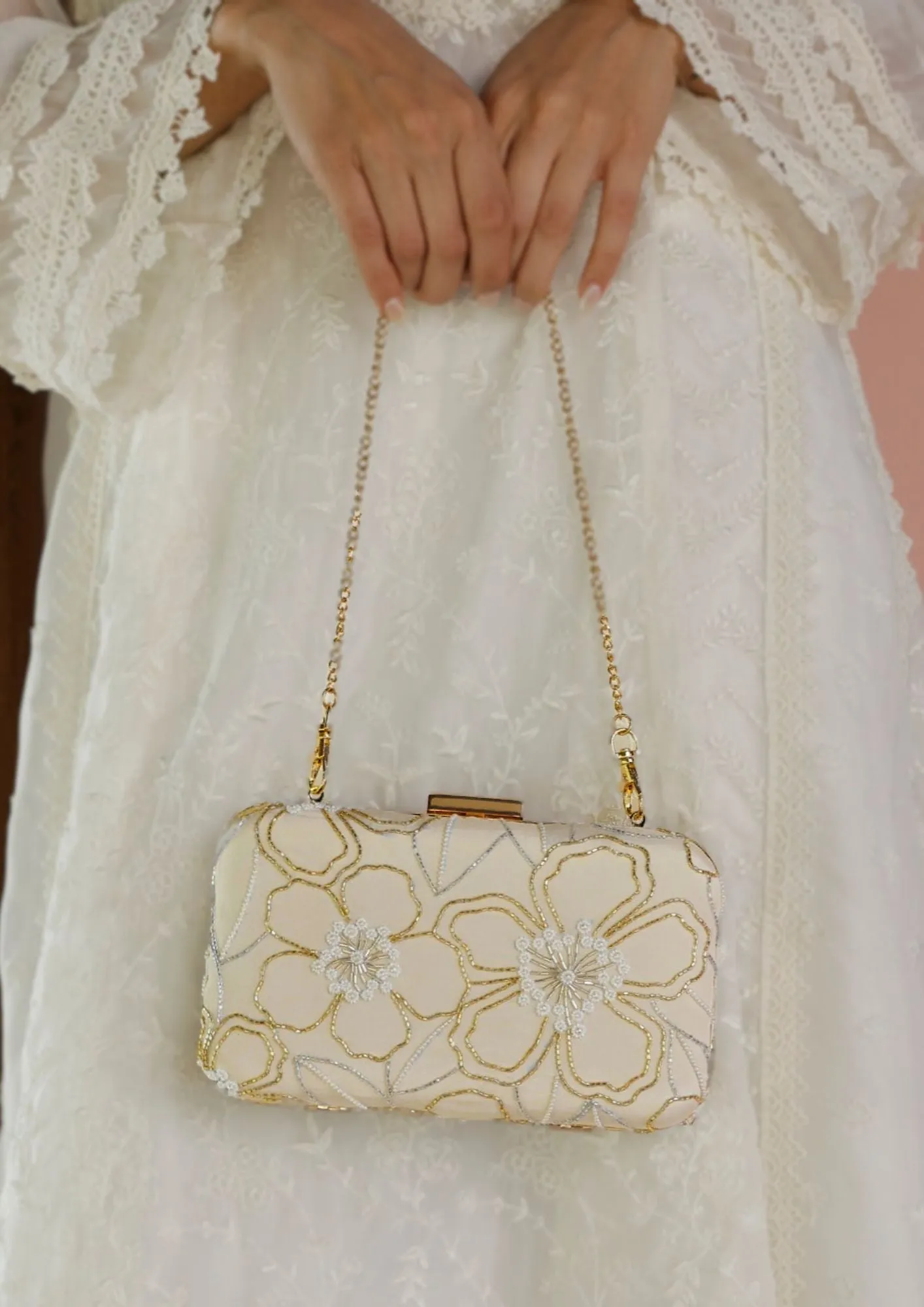 Mulmul Kamya Gold Clutch Bag