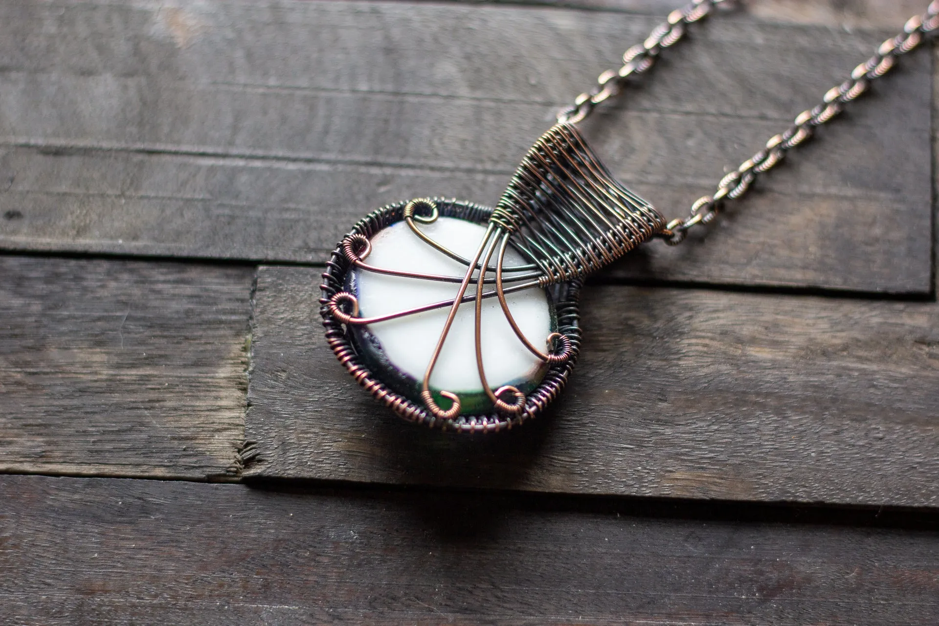 Multi-color Flower in Bloom Pendant with Copper Wire Wrapping