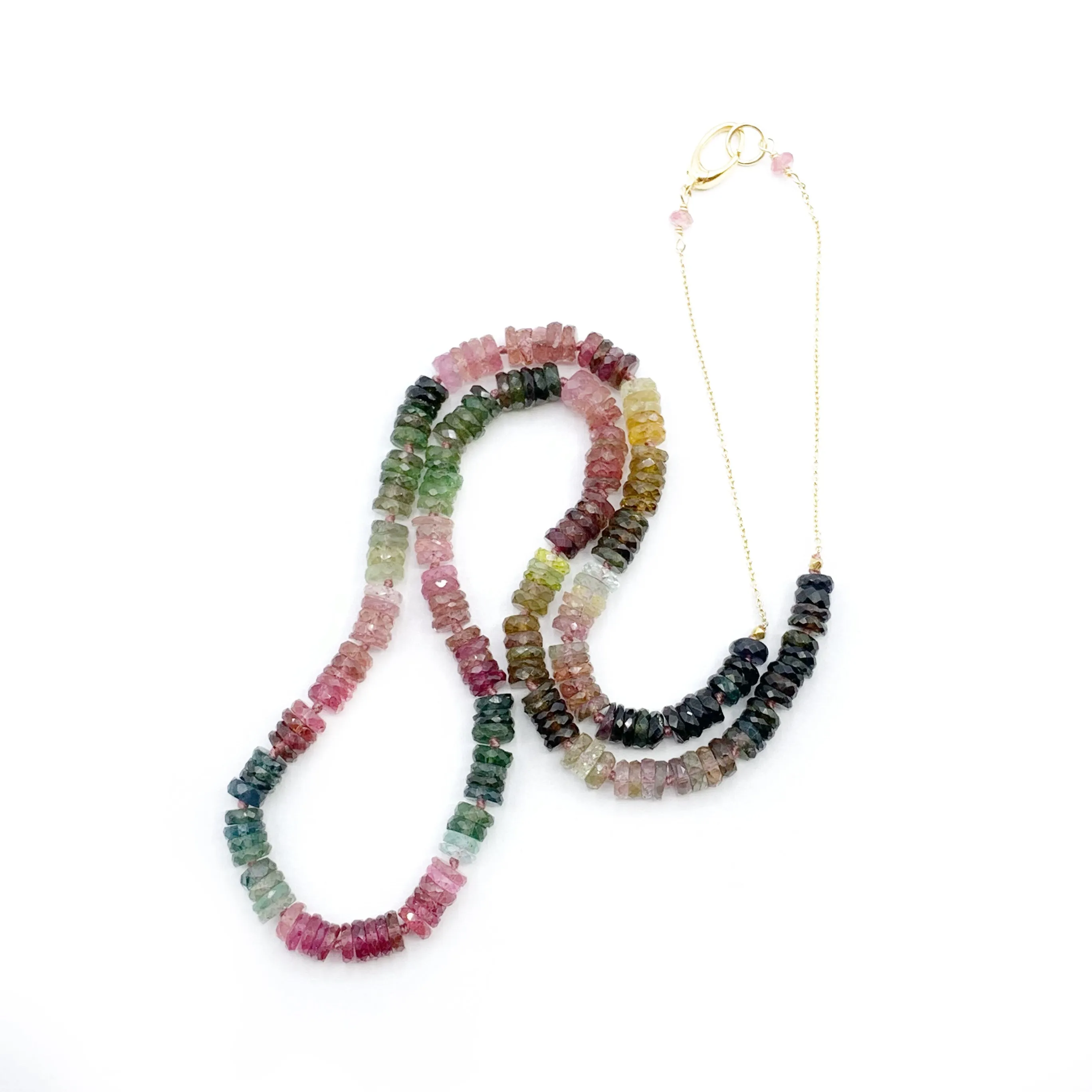 Multi-colored Tourmaline Beaded14 Karat Yellow Gold Necklace