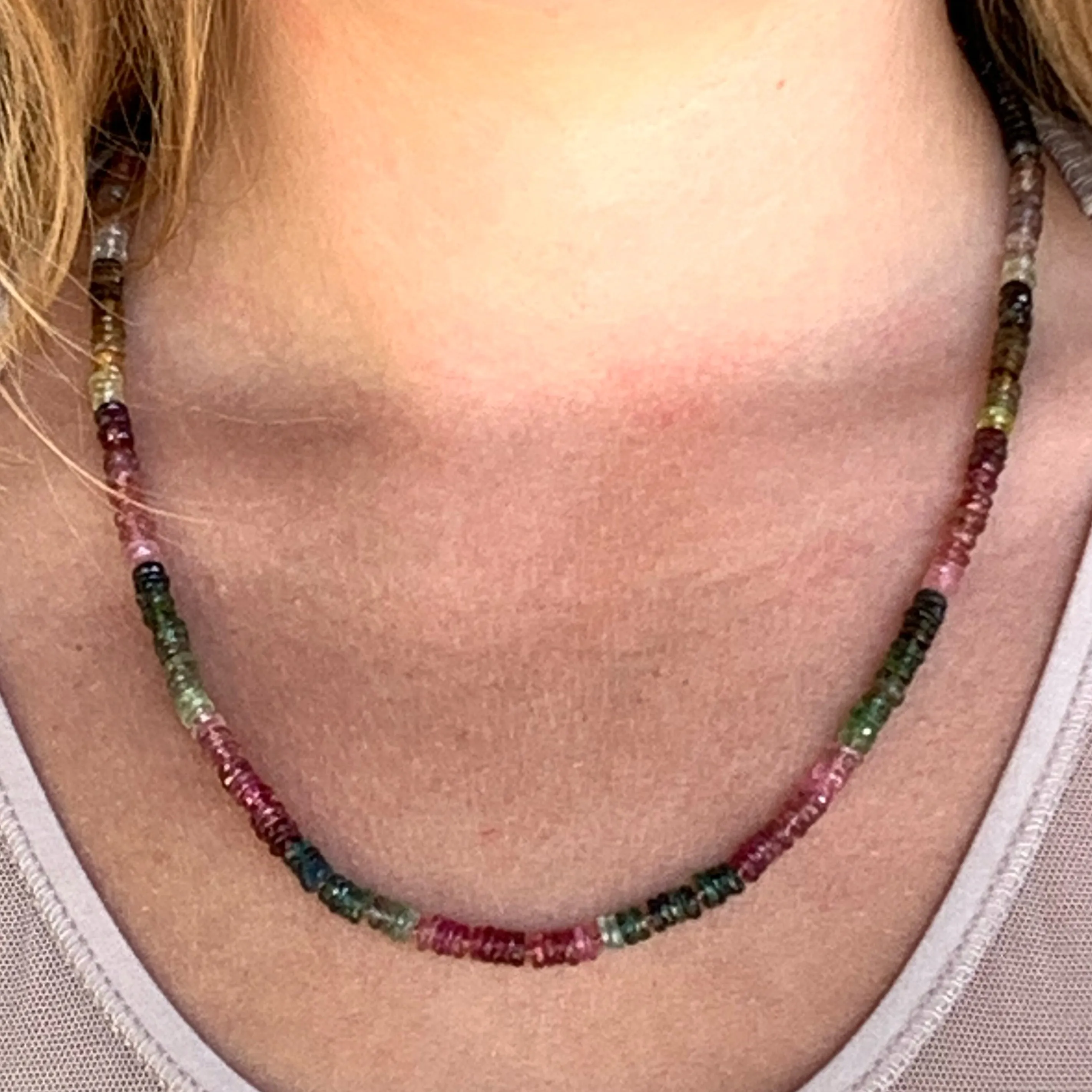 Multi-colored Tourmaline Beaded14 Karat Yellow Gold Necklace