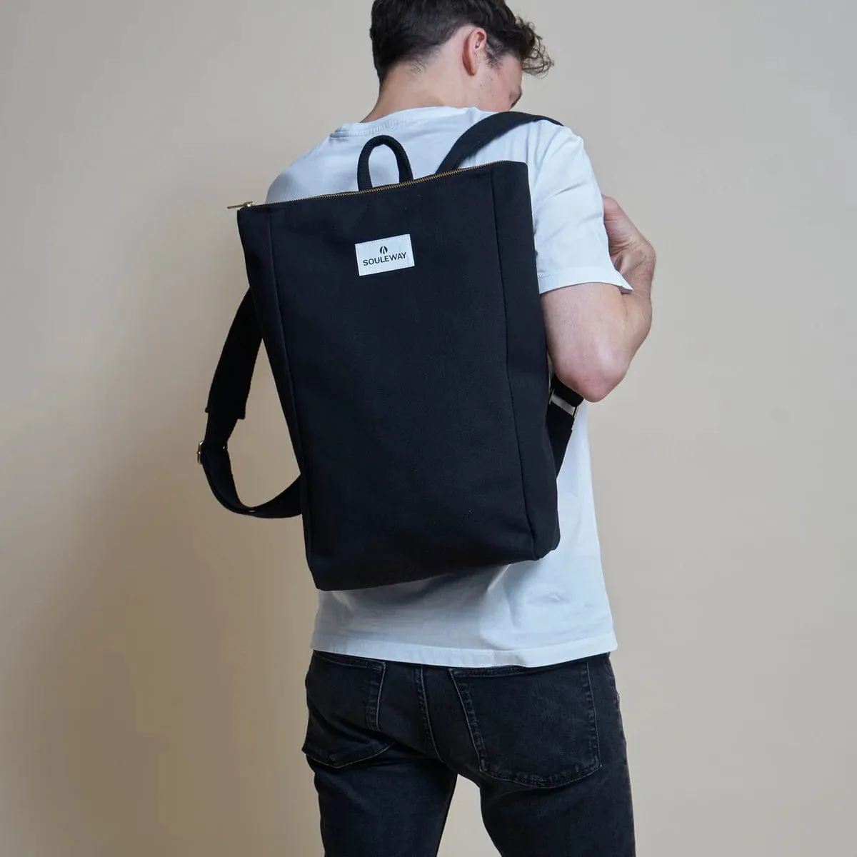 Natural Cotton Canvas Simple Backpack L | Night Black