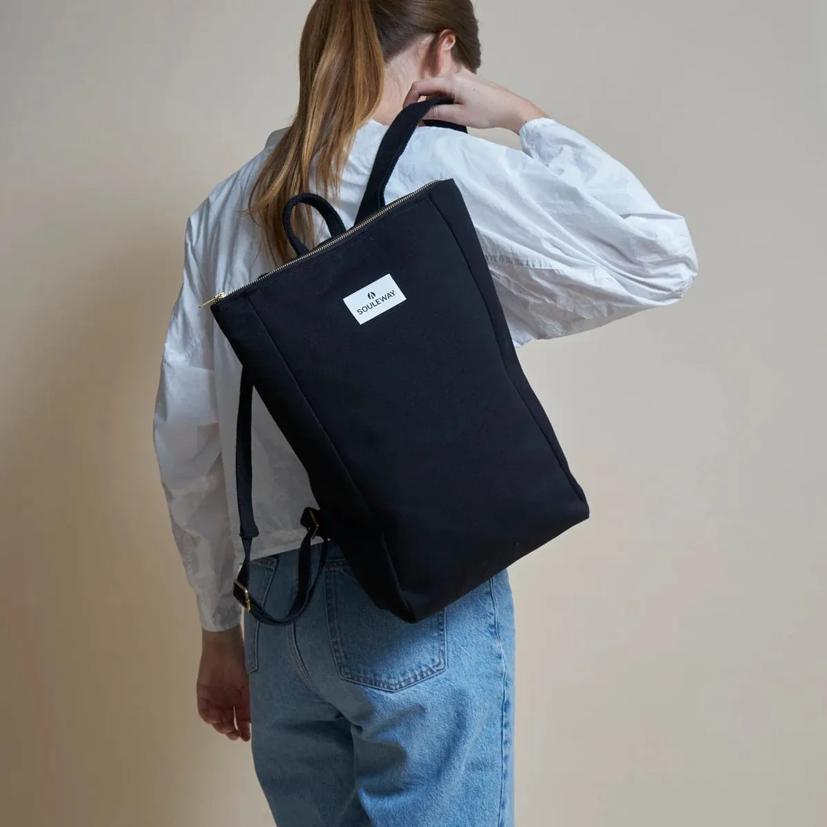 Natural Cotton Canvas Simple Backpack L | Night Black