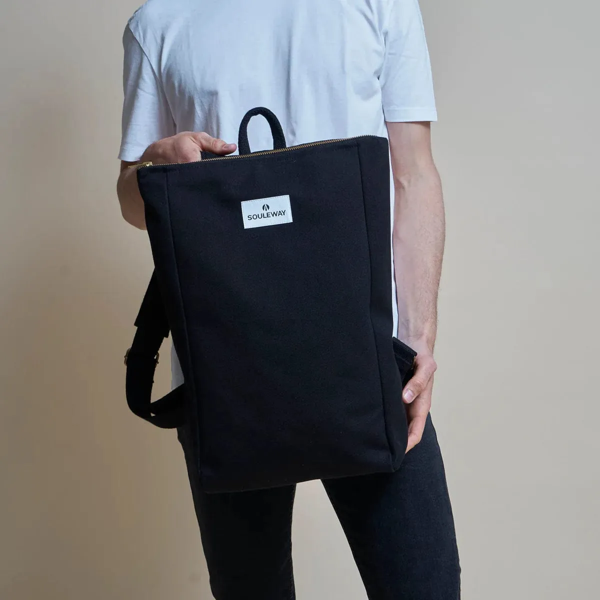 Natural Cotton Canvas Simple Backpack L | Night Black