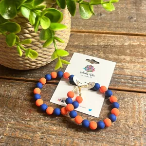 Navy and Orange Clay Bead Hoop Earrings